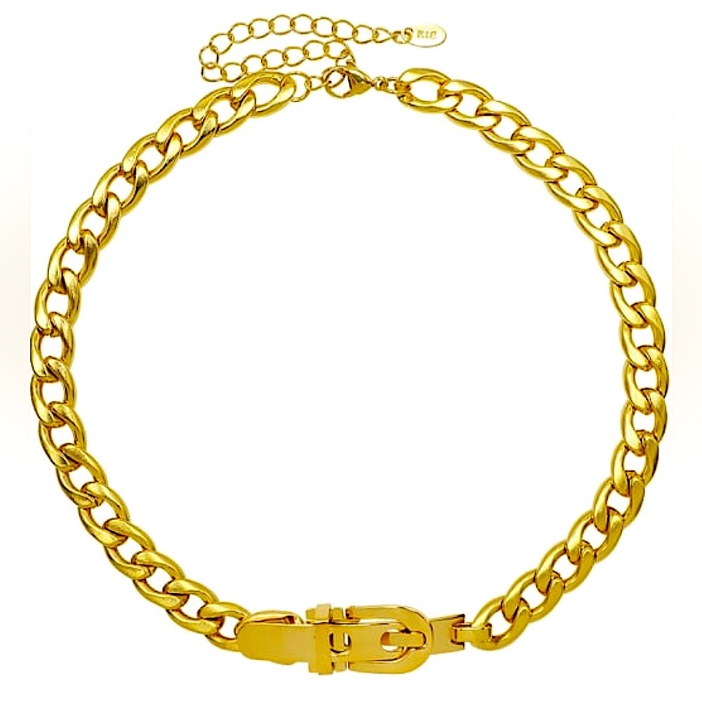 Gold Link Choker Necklace and Bracelet Set - Picture 10 of 14